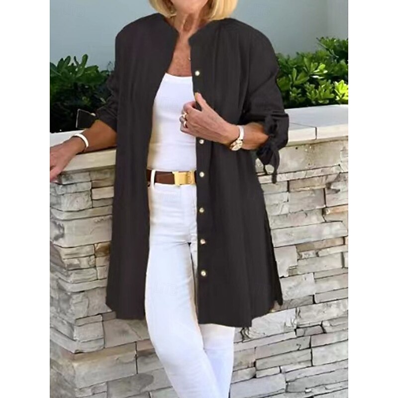 Women's Shirt Blouse Solid Color Basic Casual Long Sleeve Turtleneck Long Tops Daily Buttons Black Yellow Blue Fall Winter4