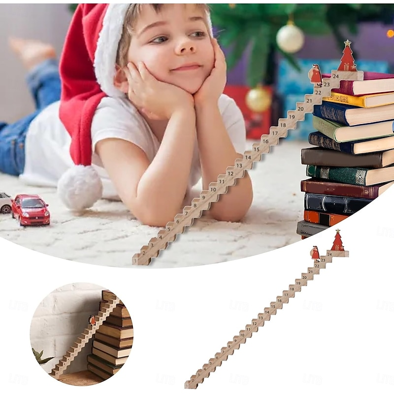 Christmas Climbing Santa Wooden Advent Calendar 24 Days, Santa Climbing Staircase Countdown Calendar 2025, Santa's Staircase Countdown Calendar, Santa Climbing Stairs, Christmas Decorations4