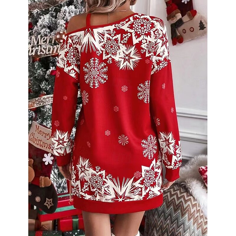 snowflake Dress Hoodie Women's Cute Off Shoulder Adults Christmas New Year Christmas Eve Christmas Party Dress3
