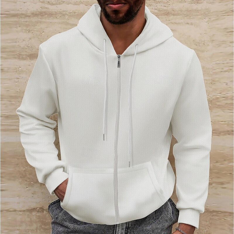 Men's Waffle Hoodies Hoodie Full Zip Hoodie Black White Royal Blue Beige Gray Hooded Plain Pocket Sports & Outdoor Daily Holiday Streetwear Cool Casual Spring &  Fall Clothing Apparel Hoodies4