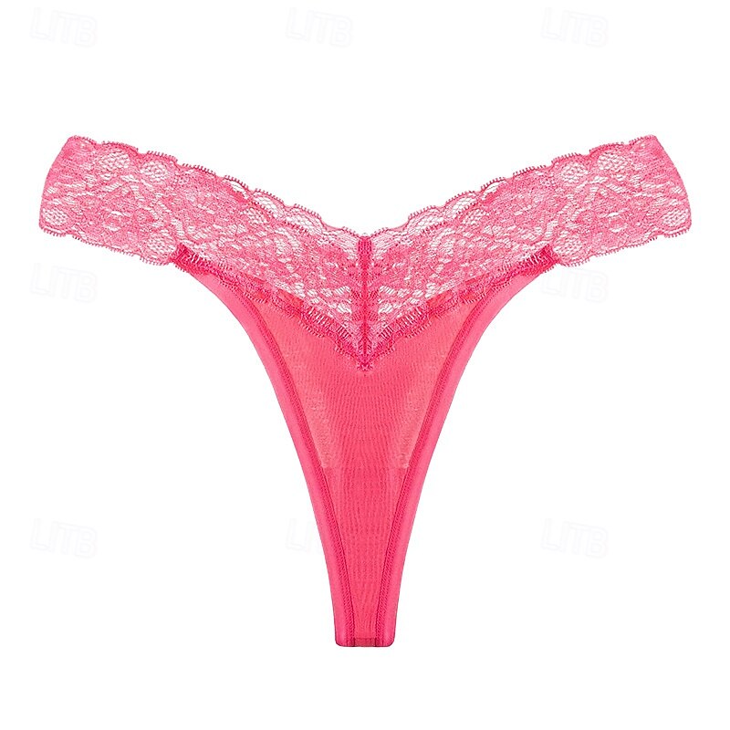 Women's G-strings & Thongs Panties 1 PC Underwear Romantic Sexy Lace Lace Pure Color Cotton Low Waist Petite Super Sexy Black Pink Wine XS S M Home Outfits4