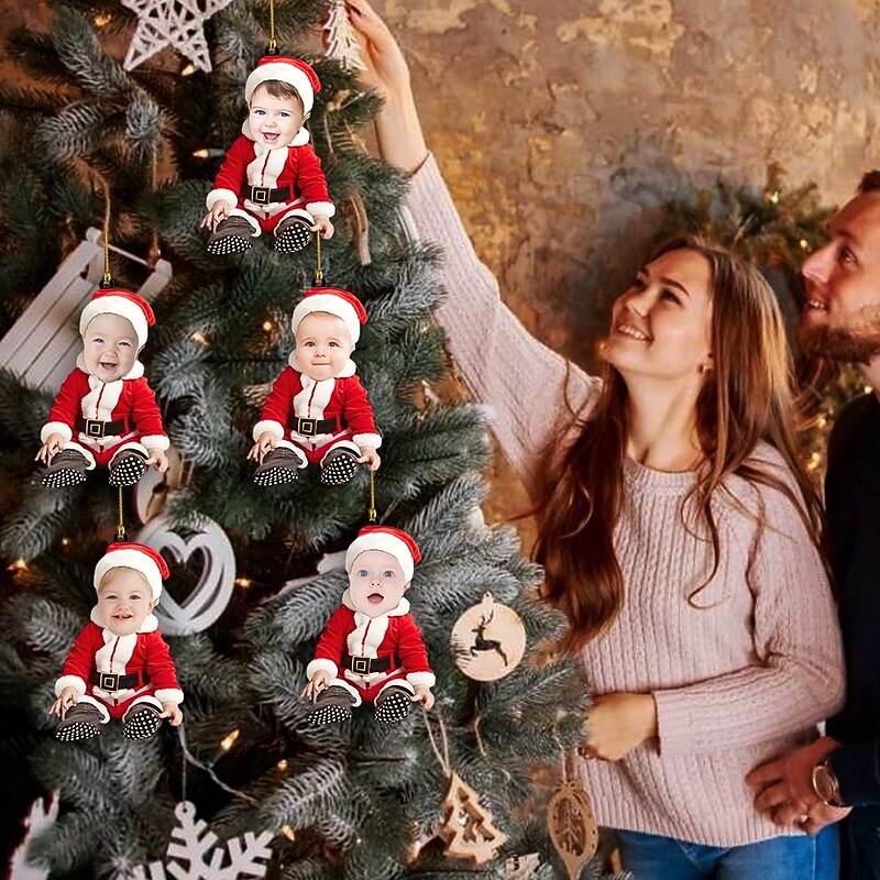 5 Packs Personalized Photo Christmas Ornaments Christmas Acrylic 2D Custom Baby Face Christmas Tree Ornaments Xmas Decoration Hanging Pendant Gifts2