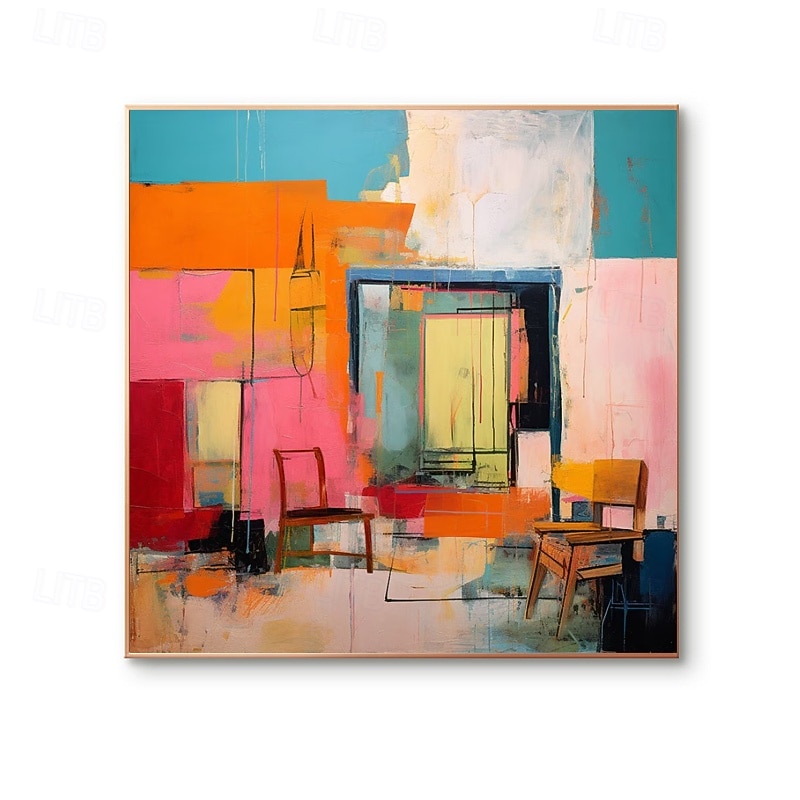 Handpainted Colorful Abstract Painting Minimalist Vintage Interior Painting Multicolor Abstract Art Modern Home Wall Decor Stretched Frame Ready to Hang or Unframed2