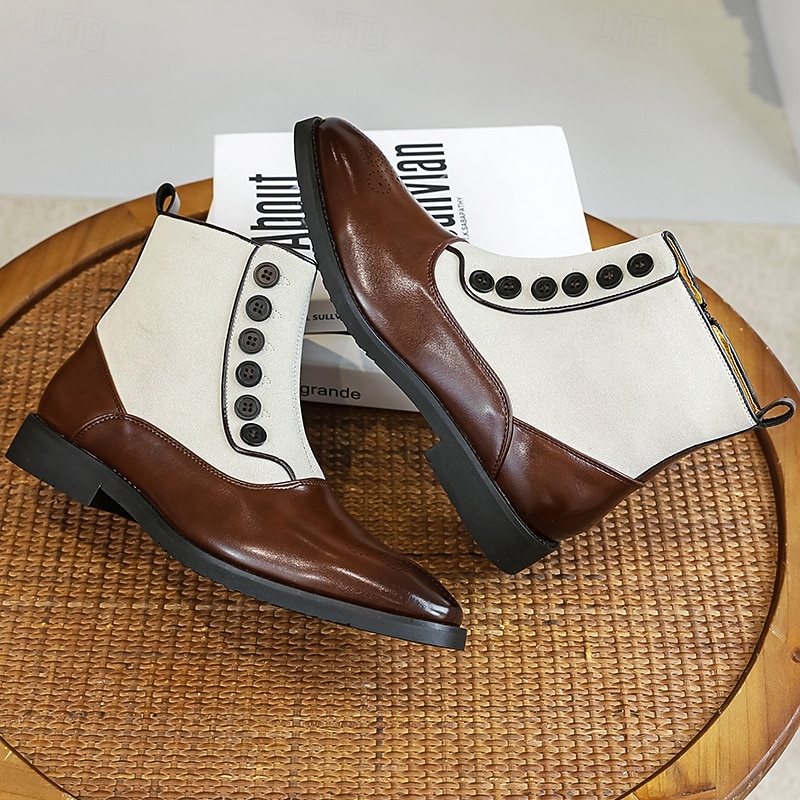 Men's Two-Tone Faux Leather Button Boots – Vintage Victorian Style Ankle Boots for Formal and Casual Occasions 5