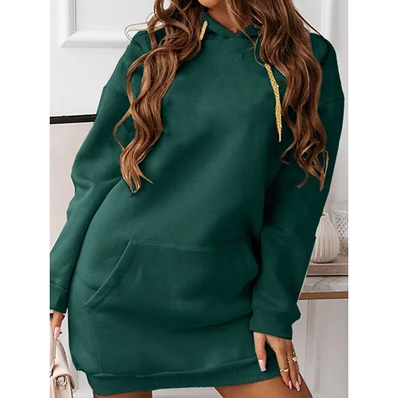 Women's Hoodie Dress Mini Dress Pocket Casual Hooded Long Sleeve Black Pink Red Color