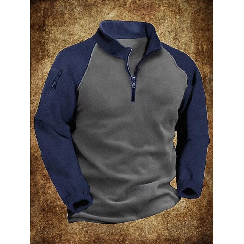 Men's Sweatshirt Quarter Zip Sweatshirt Army Green Navy Blue Half Zip Color Block Patchwork Sports & Outdoor Daily Holiday Streetwear Basic Casual Fall & Winter Clothing Apparel Hoodies Sweatshirts2