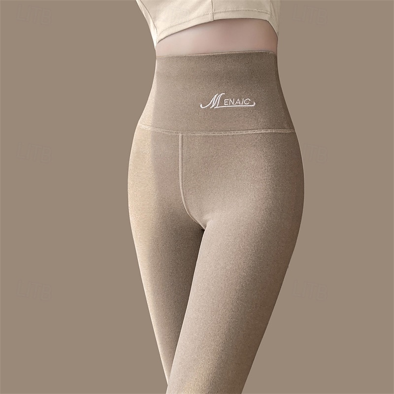 Women's Yoga Pants Fleece Lined Leggings Yoga Leggings Butt Lift Tummy Control High Waist Pilates Gym Workout Workout Tights Letter Dark Grey Black Purple Fall Winter Sports Activewear Stretchy Slim