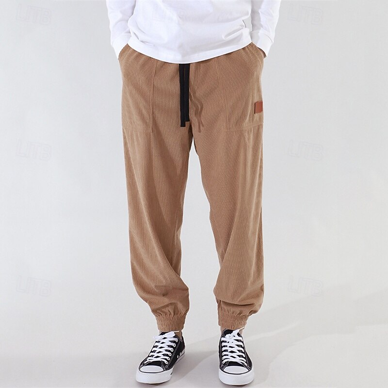 Men's Athletic Pants Sweatpants Joggers Corduroy Pants Trousers Pocket Drawstring Elastic Waist Plain Comfort Sports Outdoor Daily Fashion Casual Dark Khaki Black Micro-elastic