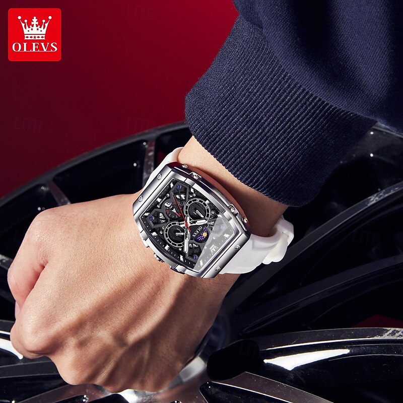 OLEVS Men Quartz Watch Fashion Casual Wristwatch Moon phase Luminous Calendar Waterproof Silicone Gel Watch2