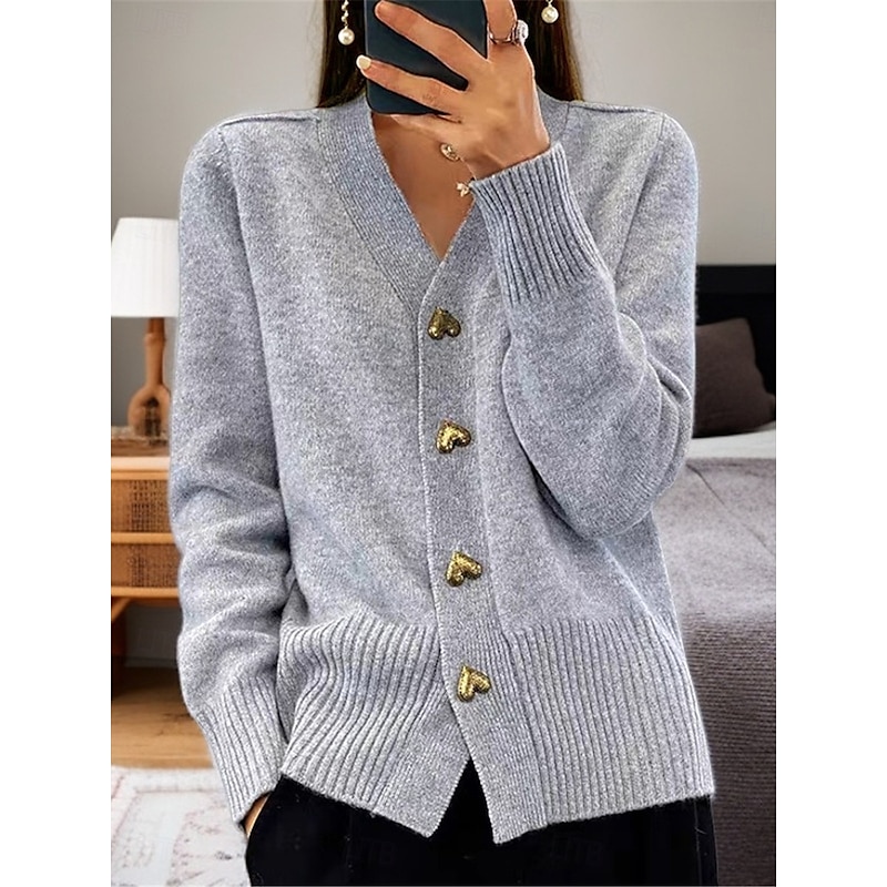Women's Sweater Cardigan Casual Soft Pure Color Ribbed V Neck Pocket Knitted Long Sleeve Regular Tops Knit Outdoor Daily Weekend Black White Fall Winter