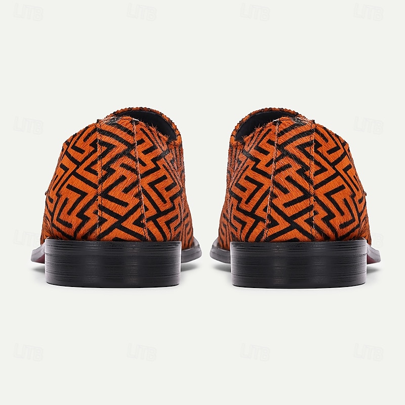 Men's Geometric Pattern Leather Dress Shoes – Premium Cowhide with Horsehair Lace-Up Oxfords for Formal Occasions4