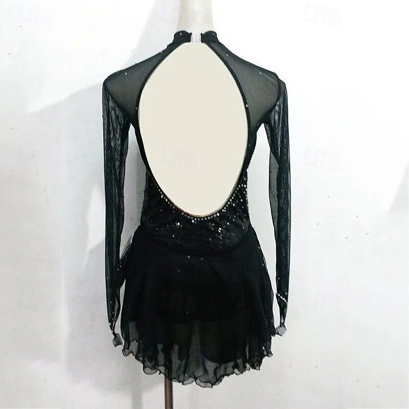 Figure Skating Dress Women's Girls' Ice Skating Dress Black  High Elasticity Training Competition Skating Wear Classic Crystal / Rhinestone Long Sleeve Ice Skating Figure Skating2