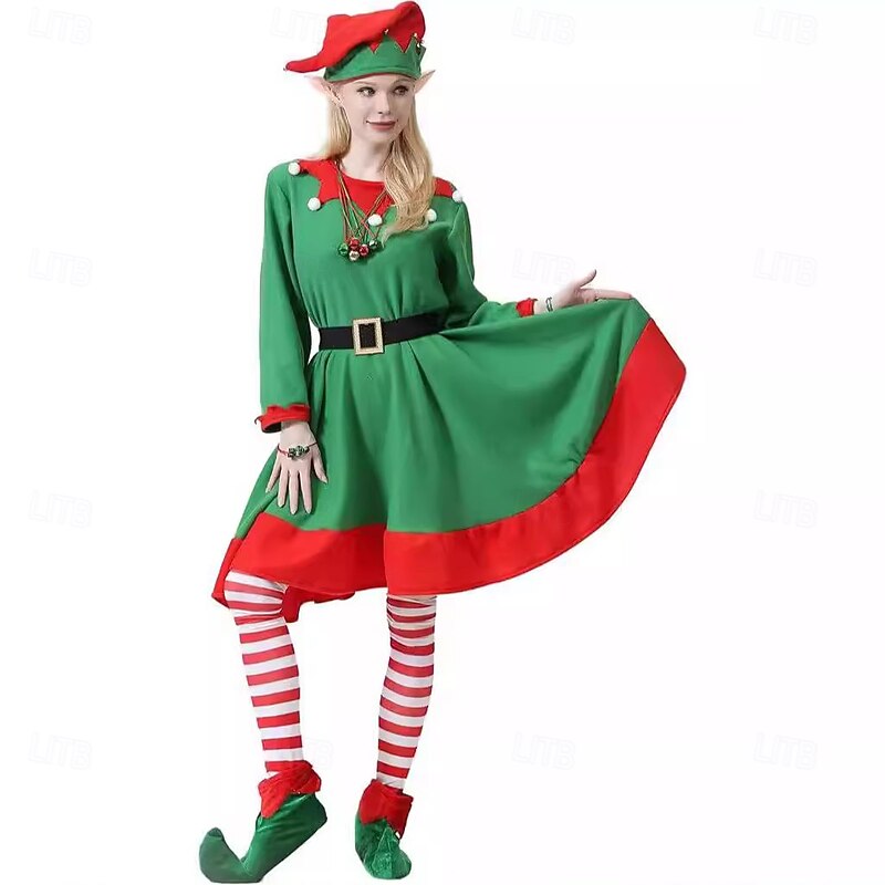 Elf Fancy Christmas Dress Sexy Christmas Costumes Women's Christmas Adults Christmas New Year Christmas Eve Christmas Party Dress Socks Shoes Hat2