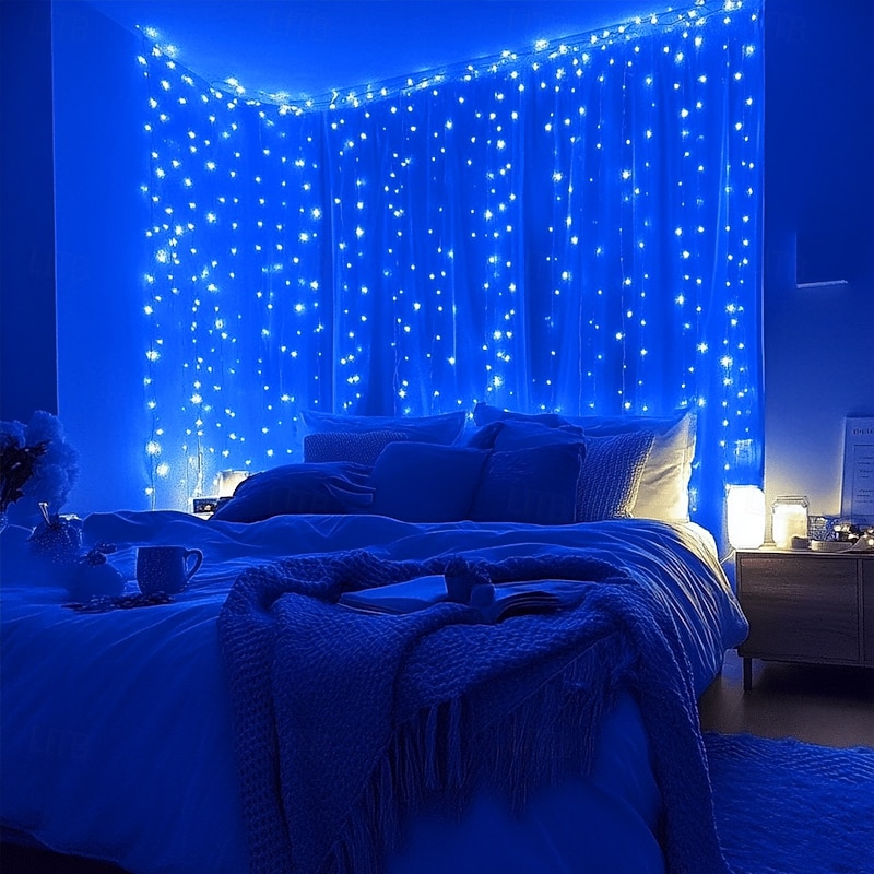 Elegant Wedding Party Reception LED Window Curtain String Lights – 3M/6M 600LEDs Twinkle Starfor Home & Garden Decor EU/US/AU/UK Plug3