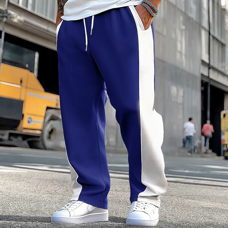 Men's Sweatpants Wide Leg Sweatpants Trousers Patchwork Pocket Drawstring Color Block Comfort Sports Outdoor Daily Fashion Casual Black Blue Micro-elastic