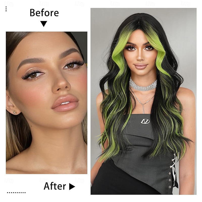 Long Wavy Wig with Curtain Bang Wig Synthetic Heat Resistant for Women Daily Party Used Christmas Party Wigs St.Patrick's Day Wigs4