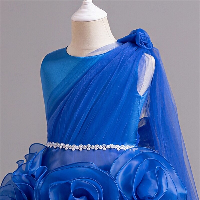 Kids Girls' Cosplay Dress Party Dress Solid Color Sleeveless Performance Wedding Christmas Mesh Backless Patchwork Beautiful Sweet Polyester Maxi Party Dress Swing Dress Tulle Dress Winter 4-12 Years4