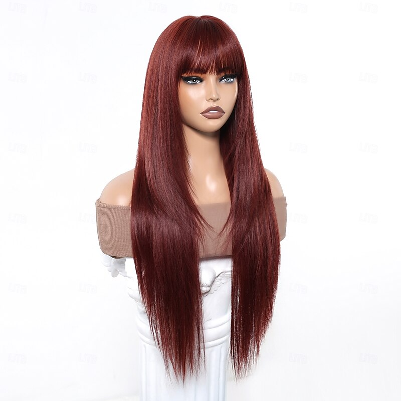 Synthetic Wig Uniforms Career Costumes Princess Straight kinky Straight Middle Part Layered Haircut With Bangs Machine Made Wig 30 inch Brown / Burgundy Synthetic Hair Women's Cosplay Party Fashion3
