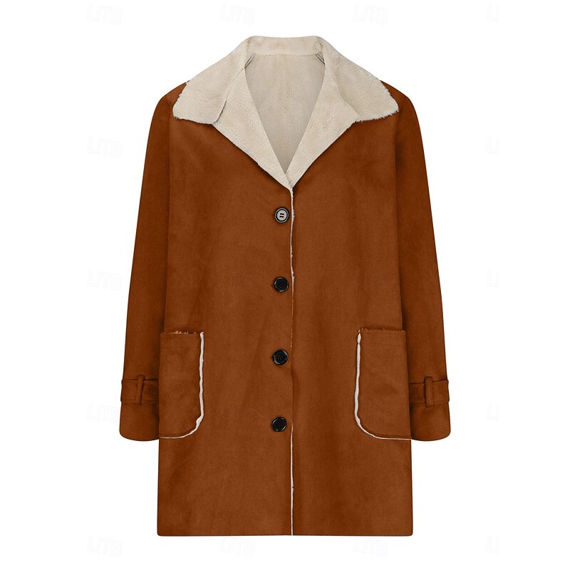 Women's Fleece Jacket Teddy Coat Warm Breathable Buttons Pocket Fleece Lined Casual Plain Vacation Street Daily Wear Going out Single Breasted Regular Turndown Regular Fit Long Sleeve Outerwear Black3