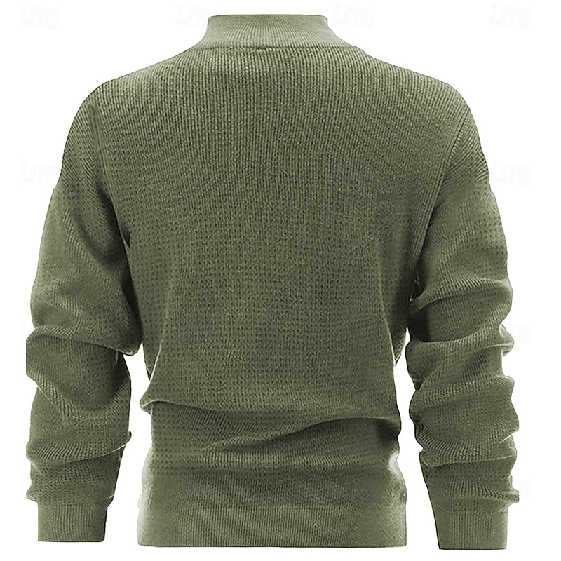 Men's Reindeer Deer Pullover Sweater Jumper Zip Sweater Polo Sweater Zip Collar Retro Vintage Casual Party Evening Wear Daily Embroidered Knitting Warm Long Sleeve Fall Winter Army Green Brown2