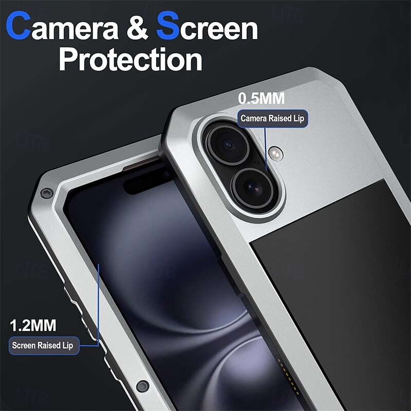 Phone Case For iPhone 16 15 14 Pro Max Plus 13 12 11 Pro Max Mini Heavy Duty Shockproof Tempered Glass Metal3