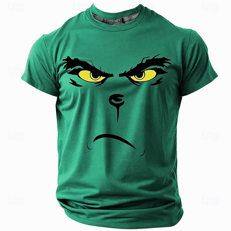 Christmas Men's Funny Christmas 3D T-shirts Monster Casual Street Style 3D Print Tee Sports Outdoor Holiday Blue Dark Green Green Short Sleeve Crew Neck Spring & Summer Clothing Apparel S M L XL4