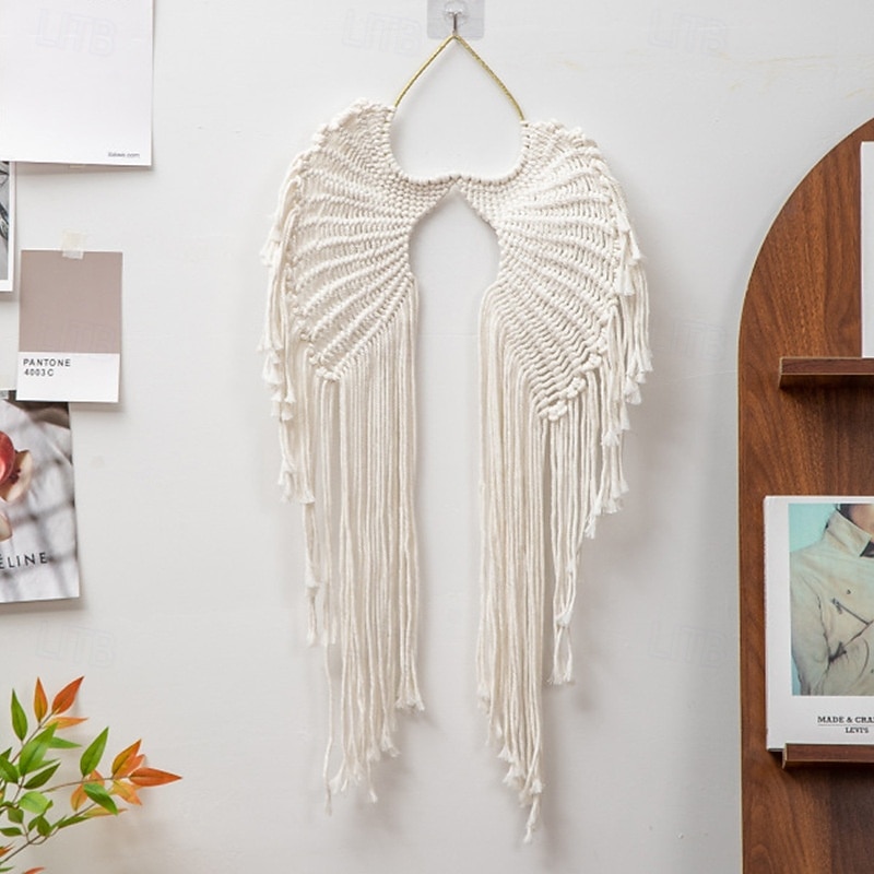 Large Macrame Angel Wings Wall Hanging Boho Chic Style Wall Decor Crochet Cotton Bedroom Backdrop Home Decor