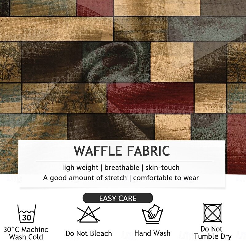 Men's Plaid Waffle Polo Shirts Golf Shirt Long Sleeve Polo Shirts Collared Shirts Vintage Casual Vacation Wear Formal Wear Festival Wear Buttons 3D Print Spring Fall Winter Army Green3