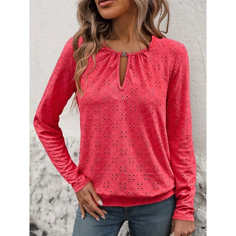 Women's T Shirt Plain Fashion Modern Casual Long Sleeve Crew Neck Regular Tops Daily Weekend White Red Green Fall Winter4