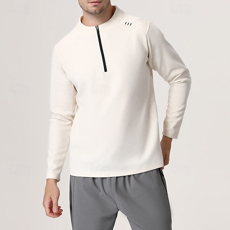 Men's Running T-Shirt Zipper Long Sleeve Zip Top Casual Athleisure Fall Solid Colored Quick Dry Soft Breathable Gym Workout Walking Jogging Sportswear Activewear Black White Dark Gray - Main Image