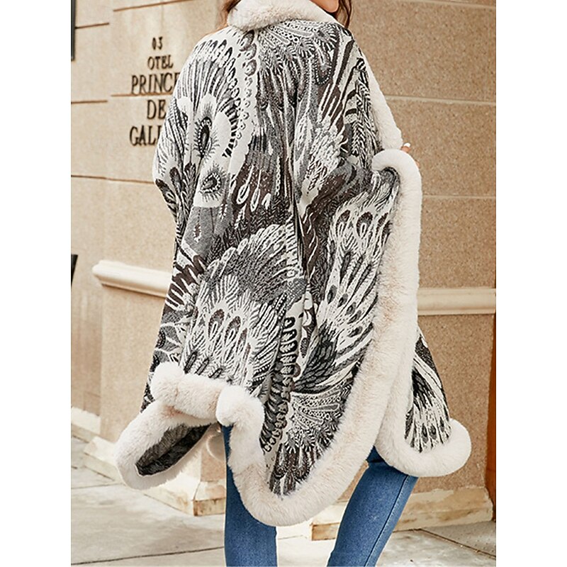 Women's Fleece Jacket Teddy Coat Cloak / Capes Warm Breathable Patchwork Faux Fur Trim Fleece Lined Casual Color Block Vacation Street Daily Wear Going out Open Front Regular Collarless Regular Fit2