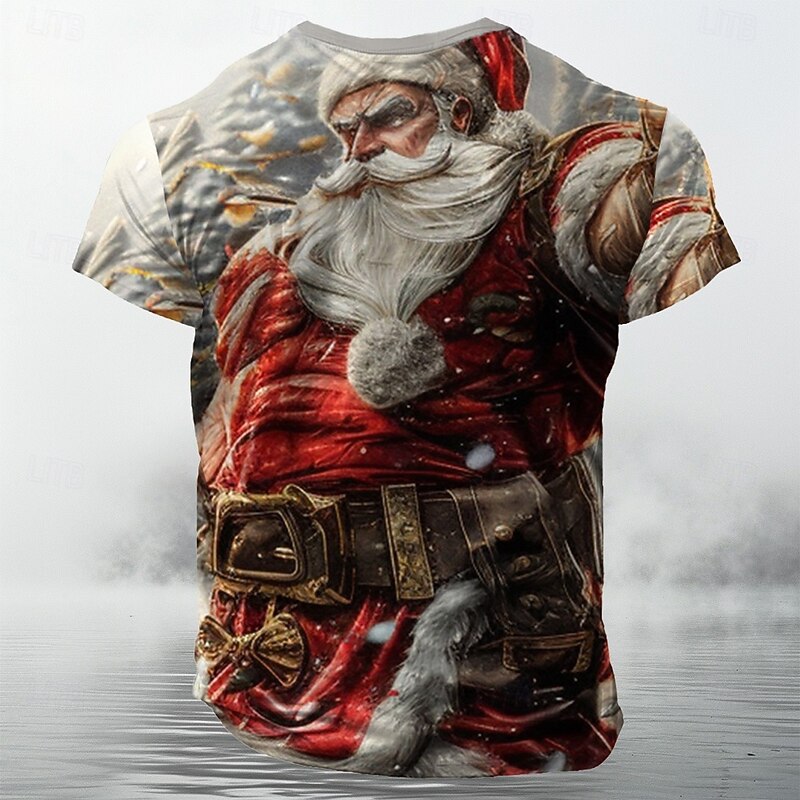 Christmas Men's Santa Claus T Shirt Short Sleeve T shirt 3D Print Crew Neck Shirt Retro Vintage Casual Street Style Christmas Sports Outdoor Holiday White Spring & Summer Clothing Apparel S M L XL2