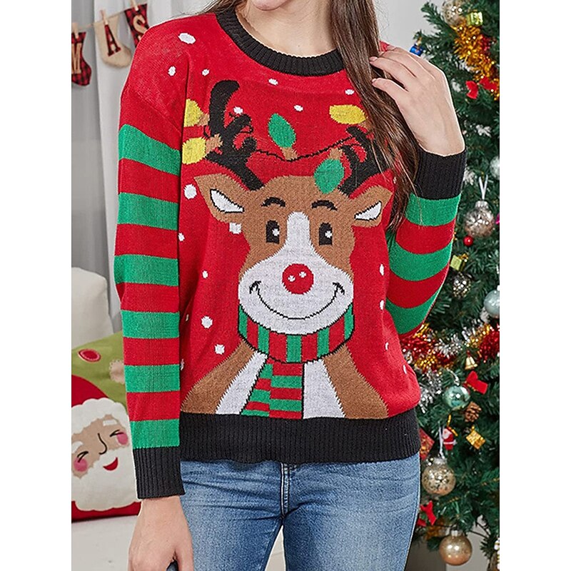 Christmas Reindeer Ugly Christmas Sweater Pullover Jumper Anime 3D Funny For Women's Adults' Christmas Carnival Non-Printing Party Casual Daily3