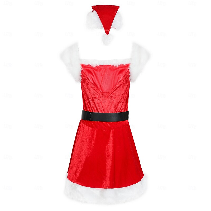 Santa Suit Santa Claus Mrs.Claus Christmas Dress Santa Clothes Sexy Costumes Santa Hat Women's Sexy Cosplay Costume Adults Christmas Masquerade Christmas Party Dress Belt Hat4