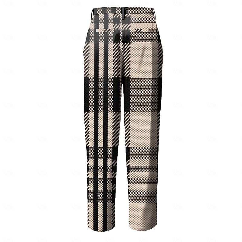 Men's Geometric Plaid Color Block Dress Pants Mid Waist Business Casual Formal Dailywear Zipper Pocket Summer Spring Fall 3D Print Black2