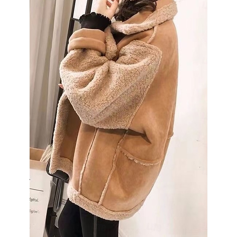 Women's Fleece Jacket Teddy Coat Hoodie Jacket Warm Breathable Buttons Pocket Fleece Lined Casual Plain Vacation Street Daily Wear Going out Single Breasted Regular Turndown Regular Fit Long Sleeve2