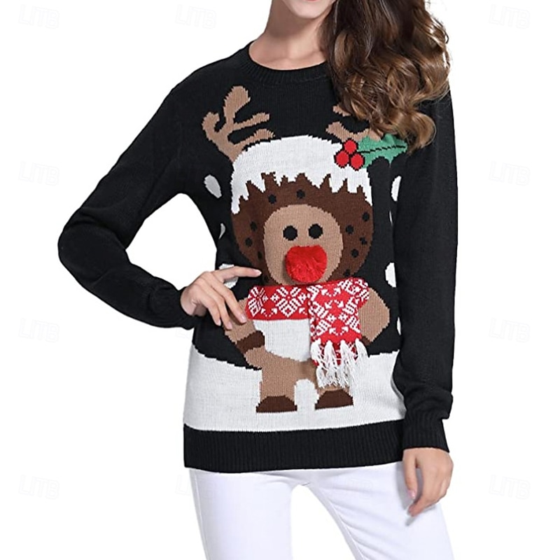 Christmas Reindeer Ugly Christmas Sweater Pullover Jumper Anime Funny For Women's Adults' Christmas Carnival Non-Printing Party Casual Daily3