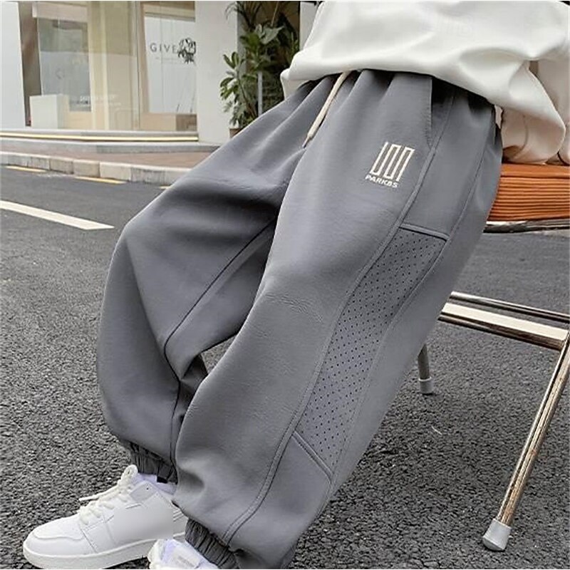 Kids Boys Sweatpants Trousers Pocket Solid Color Breathable Soft Comfort Pants Training Sports Daily Black Gray Mid Waist4