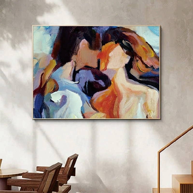 Lovers Oil painting handmade Hugging Couple lovers oil painting - Hand Painted Impressionist Paris Lovers Oil Painting On Canvas Palette Knife Art oil paintings best gift for living room artwork2