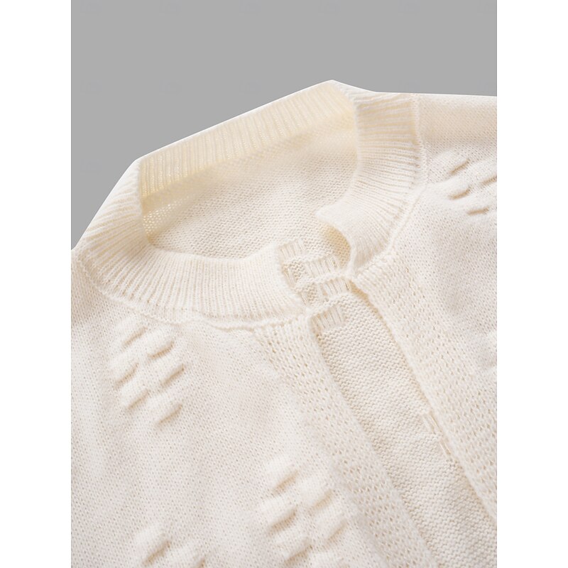 Women's Sweater Jacket Fashion Casual Solid Color Shirt Collar Pocket Long Sleeve Long Tops Knit Daily Weekend White Fall Winter4