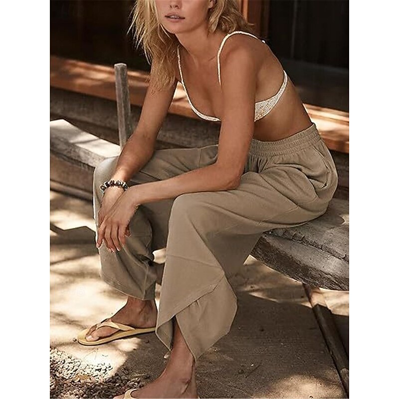 Women's Chinos Harem Pants Fashion Classic & Timeless Full Length High Waist Plain Pocket Elastic Waistband Comfy Soft Comfortable Micro-elastic Outdoor Street White Blue Khaki Spring &  Fall Regular2