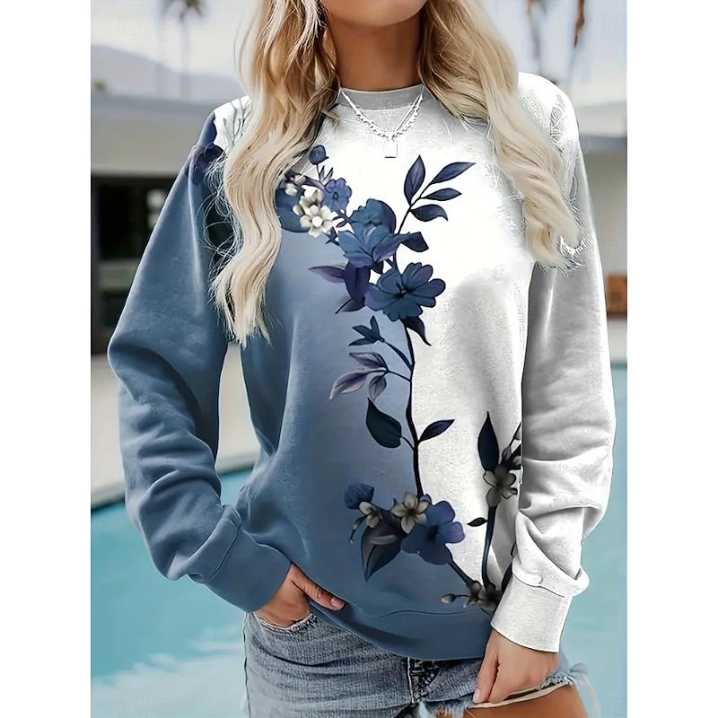 Women's Pullover Floral Print Fashion Casual Loose Fit Crew Neck Long Sleeve Inelastic Spring Fall Comfrt Breathable Soft Fabric4
