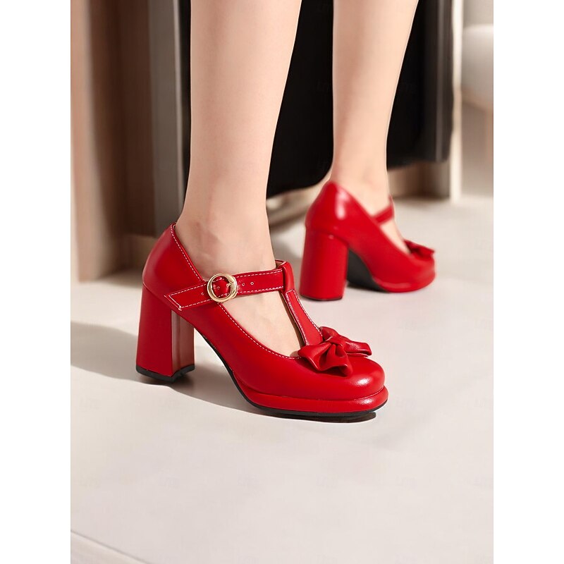 Women's Vintage Mary Jane High Heel Pumps with Bow Detail – Retro Block Heels for Party and Formal Occasions4