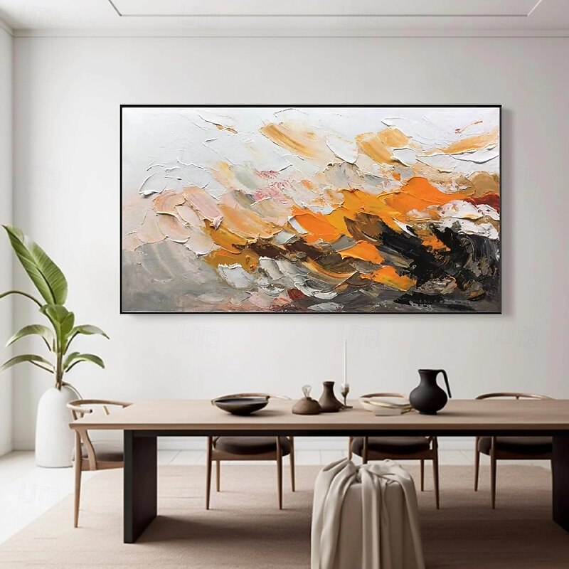 Abstract 3D texture oil painting hand painted orange pattle knife oil painting 3D texture oil painting white orange oil painting bedroom living room decor home gift chrismas gift painting4
