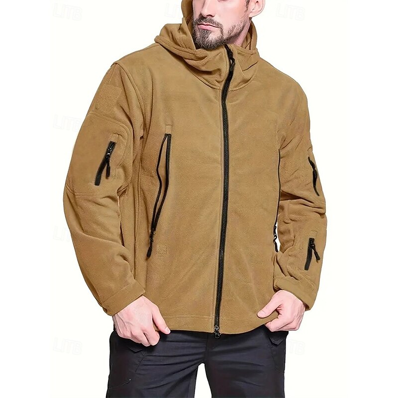 Men's Fleece Jacket Military Jacket Tactical Jacket Daily Vacation Thermal Warm Pocket Fleece Fall & Winter Plain Fashion Streetwear Hooded Regular Black Khaki Army Green Gray Jacket4