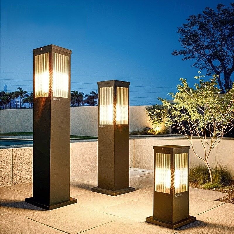 Modern LED Bollard Light Fixture Outdoor Pathway Light Landscape Path Lighting Fixture Hardwired Exterior Lawn Lamp for Garden Pathway Driveway Yard 110-240V 5W3