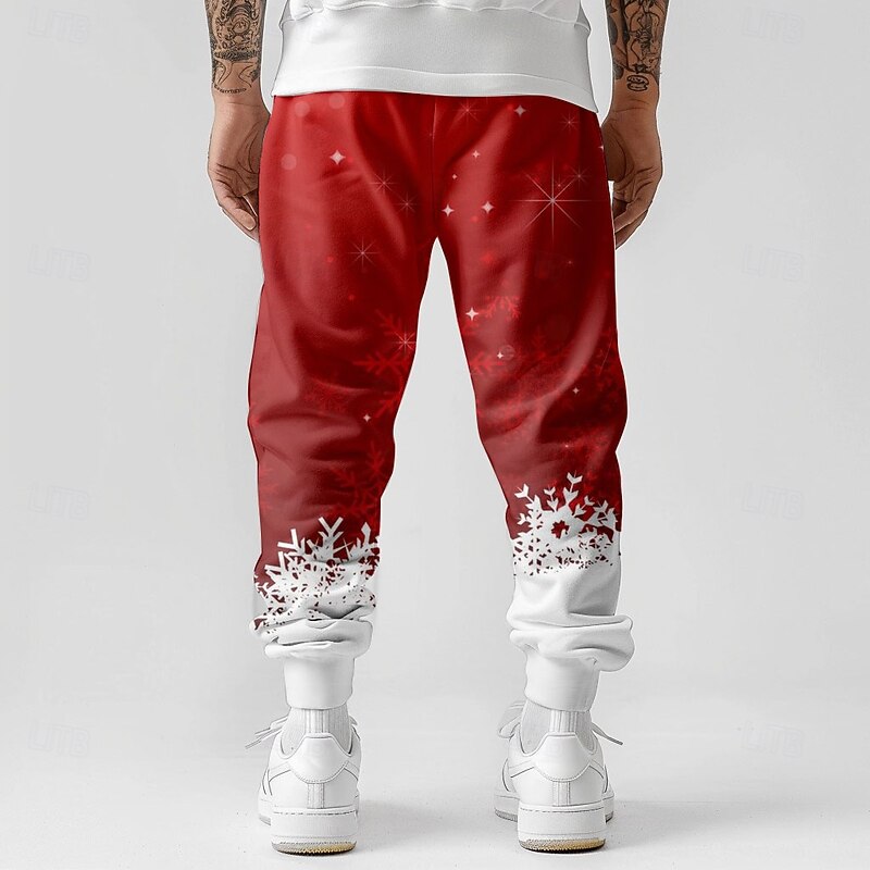 Men's Sweatpants Joggers 3D Print Snowflake Full Length Christmas Party Daily Holiday Casual Red Micro-elastic2