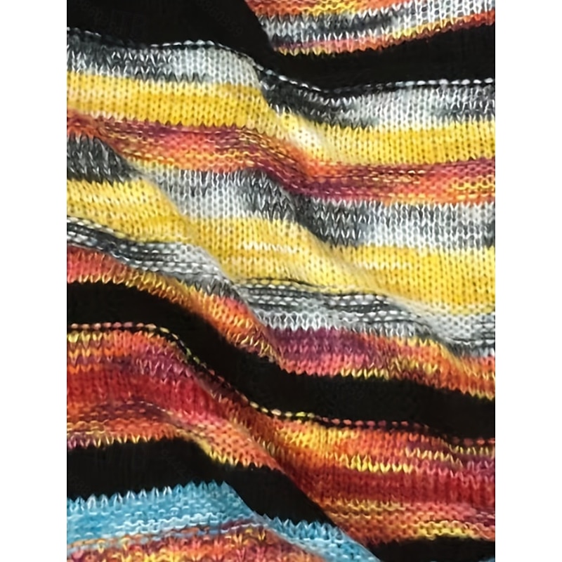 Women's Sweater Striped Cardigan Open Front Ribbed Knit Pocket Knitted Fall Winter Outdoor Daily Weekend Casual Soft Long Sleeve Red Blue4