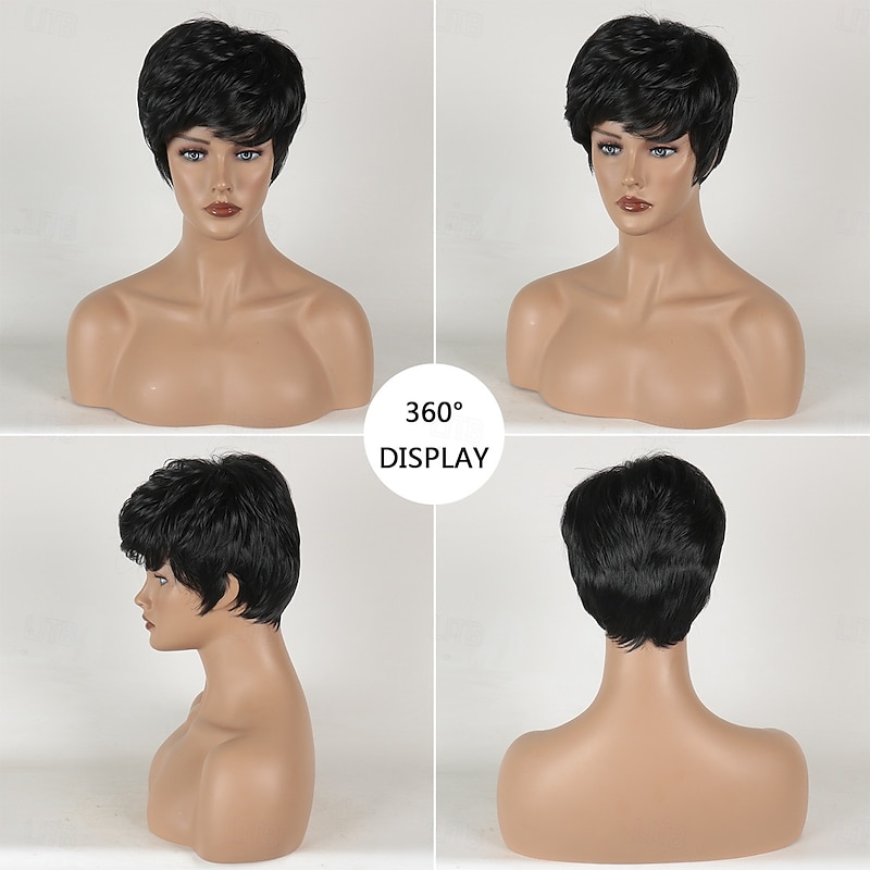 Synthetic Wig Straight Asymmetrical Wig Short Black Synthetic Hair Women's Fashionable Design Soft Natural Black4
