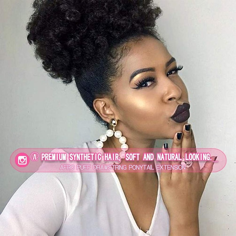 Afro Puff Clip On Synthetic Ponytail Extension for Black Women Short Kinky Bun for Natural Hair4